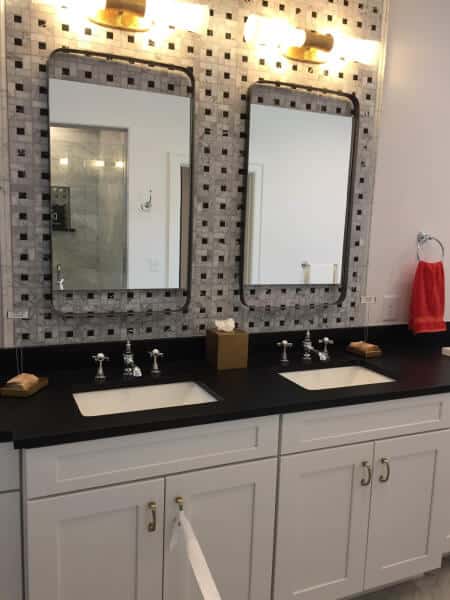 Black & White Glam Master Bath with Red Orange Accents